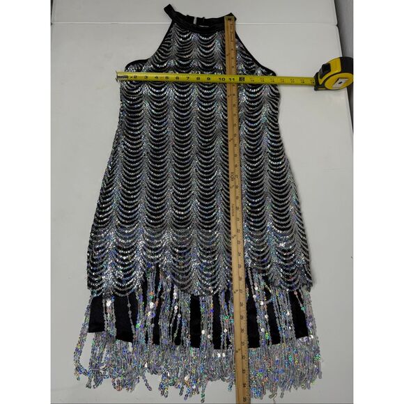 Weissman Black Silver Sequin Fringe Dance Costume Dress SIZE M - Picture 8 of 12